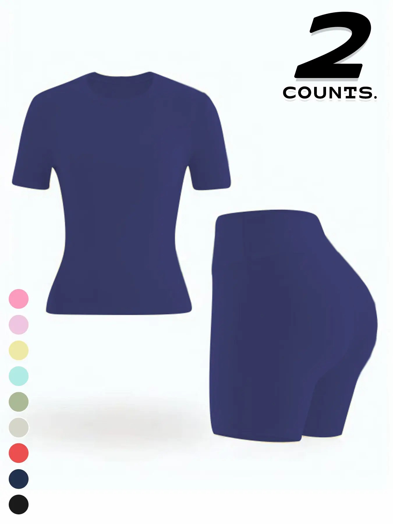 Women's Two-piece Set, Solid Color Tee & High Waist Skinny Shorts Tracksuit Set