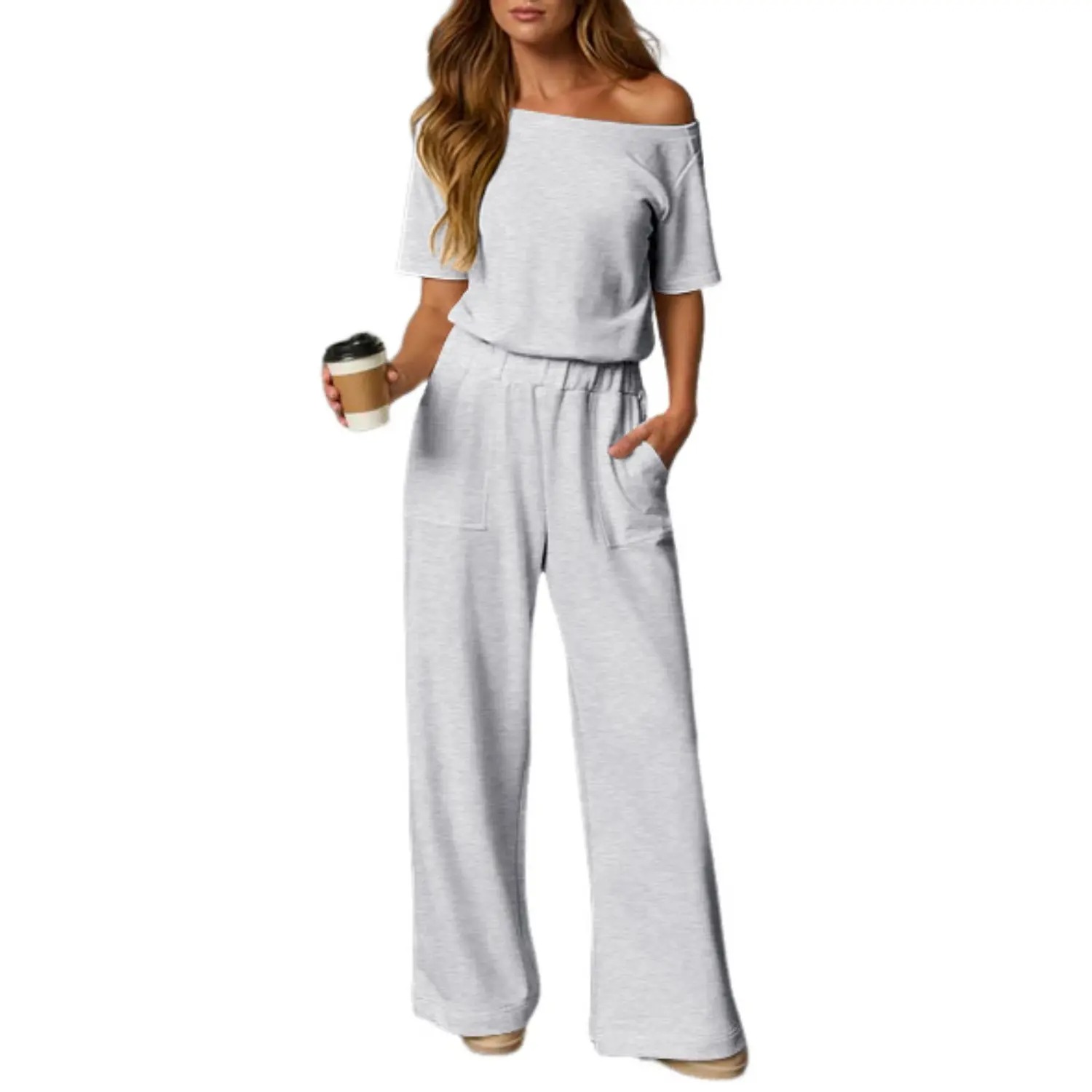 🧼🧼Women's Off-Shoulder Wide Leg Jumpsuit with Back Cutout
