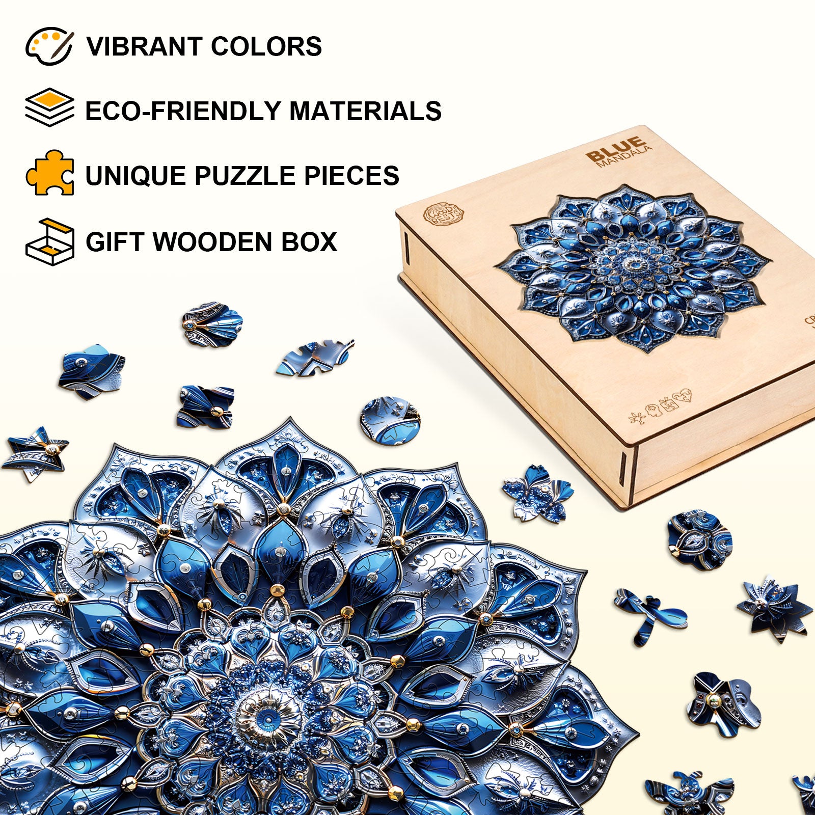 Blue Mandala Wooden Jigsaw Puzzle