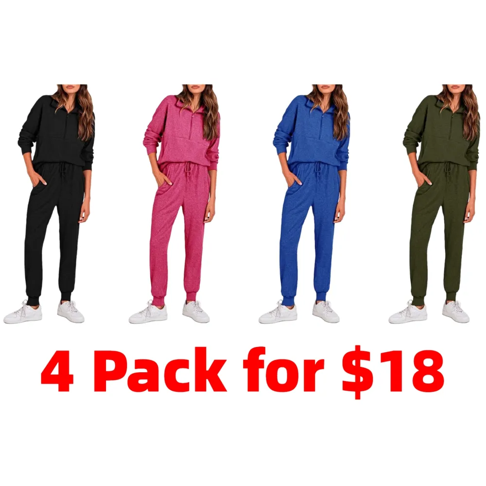 Women's 2-Piece Sweatpants Set Long Sleeve Half Zip Pullover Sweatshirt & Joggers Pants