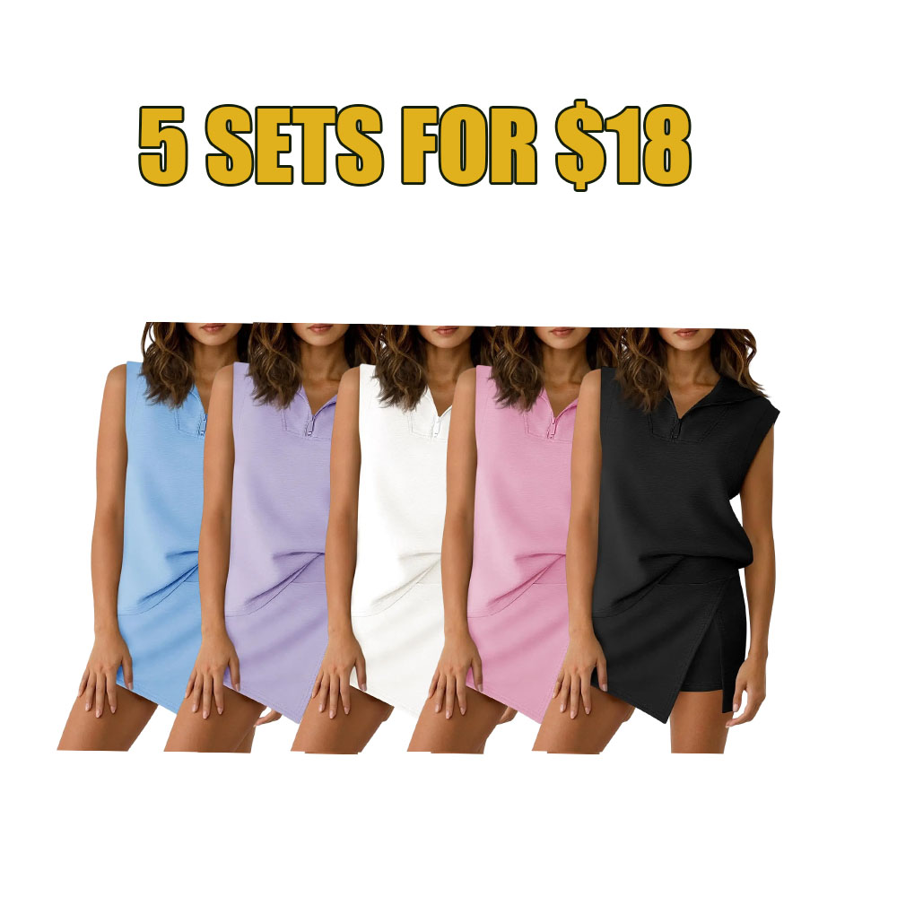 Active Chic 2-Piece Skort Set – Sleeveless Half-Zip Top & Flowy Tennis Skirt