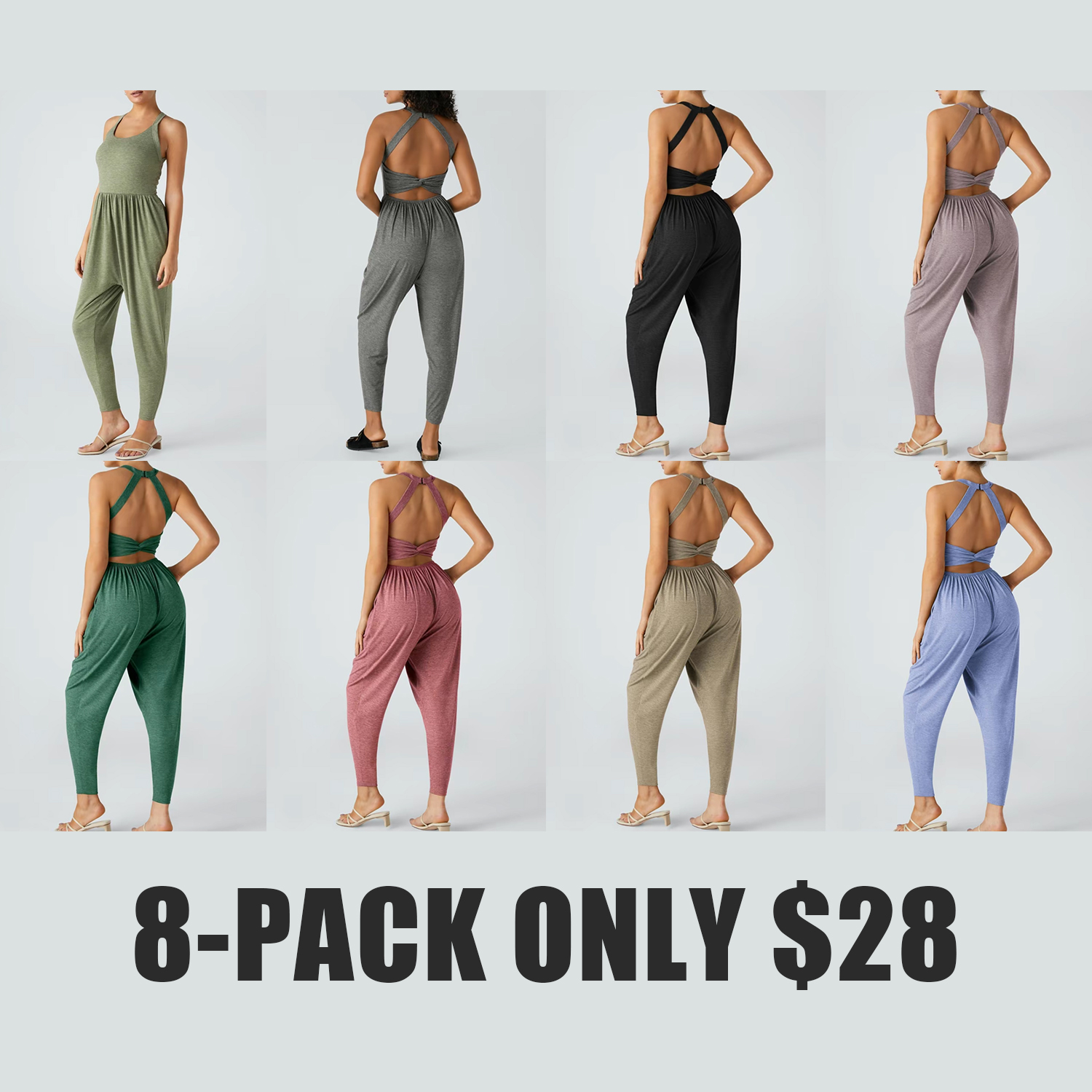 Women's Backless Twisted U-Neck Harem Jumpsuit with Pockets