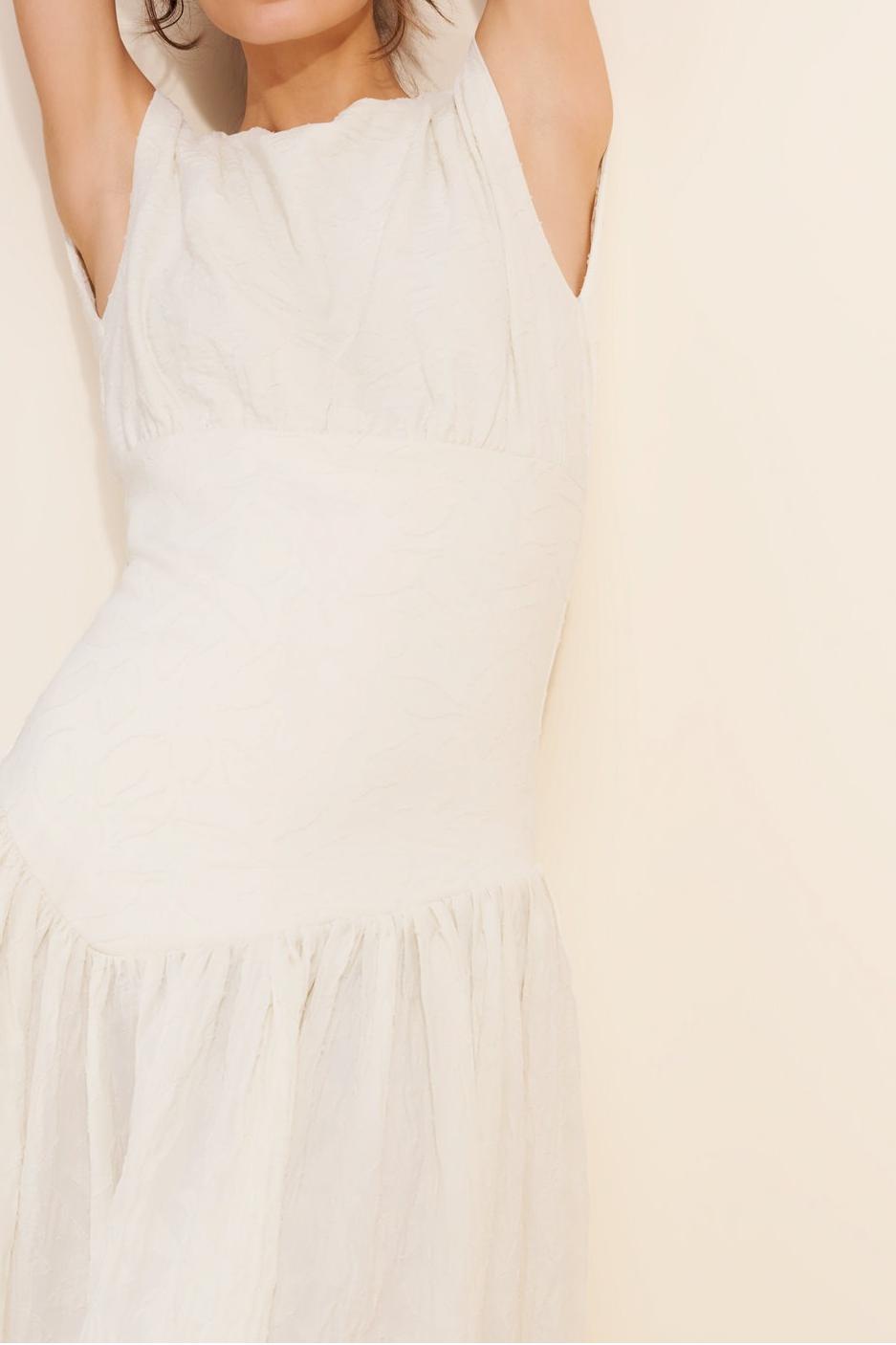 Draped Midi Dress with Asymmetrical Waistband