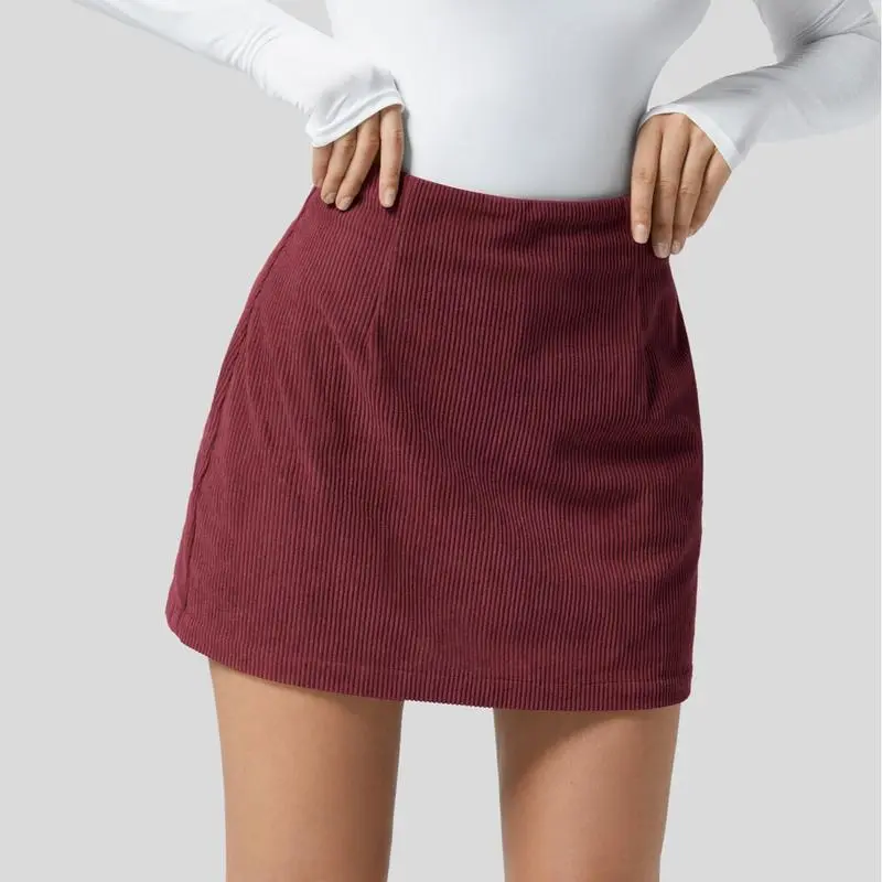 High Waisted Invisible Zipper 2-in-1 Mini A-line Corduroy Casual Skirt
