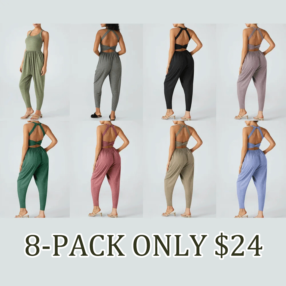 💝Women's Backless Twisted U-Neck Harem Jumpsuit with Pockets
