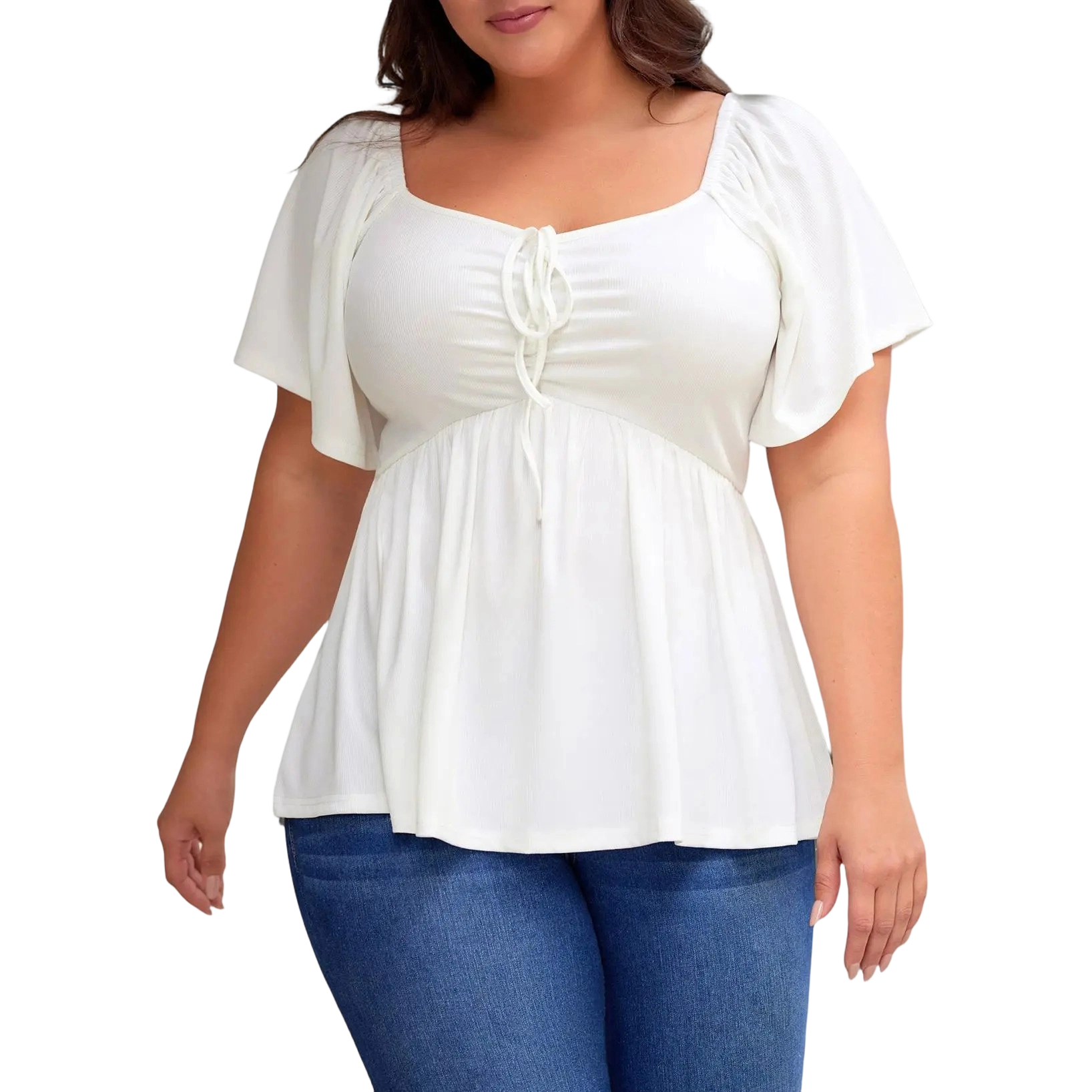 Women Plus Size Sweetheart Neck Short Sleeve Shirred Peplum Blouse Tops Shirts