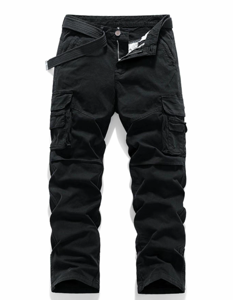 Men's Casual Straight-Leg Cargo Pants with Belt – Multi-Pocket, All-Season Comfort for Daily Streetwear