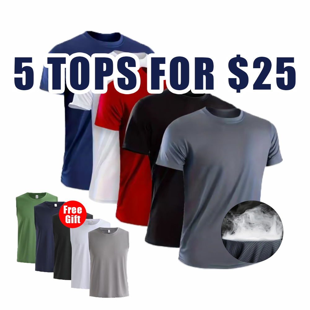 Men's 5-Pack Quick-Dry Crewneck T-Shirts – Breathable, Moisture-Wicking Sports Tees