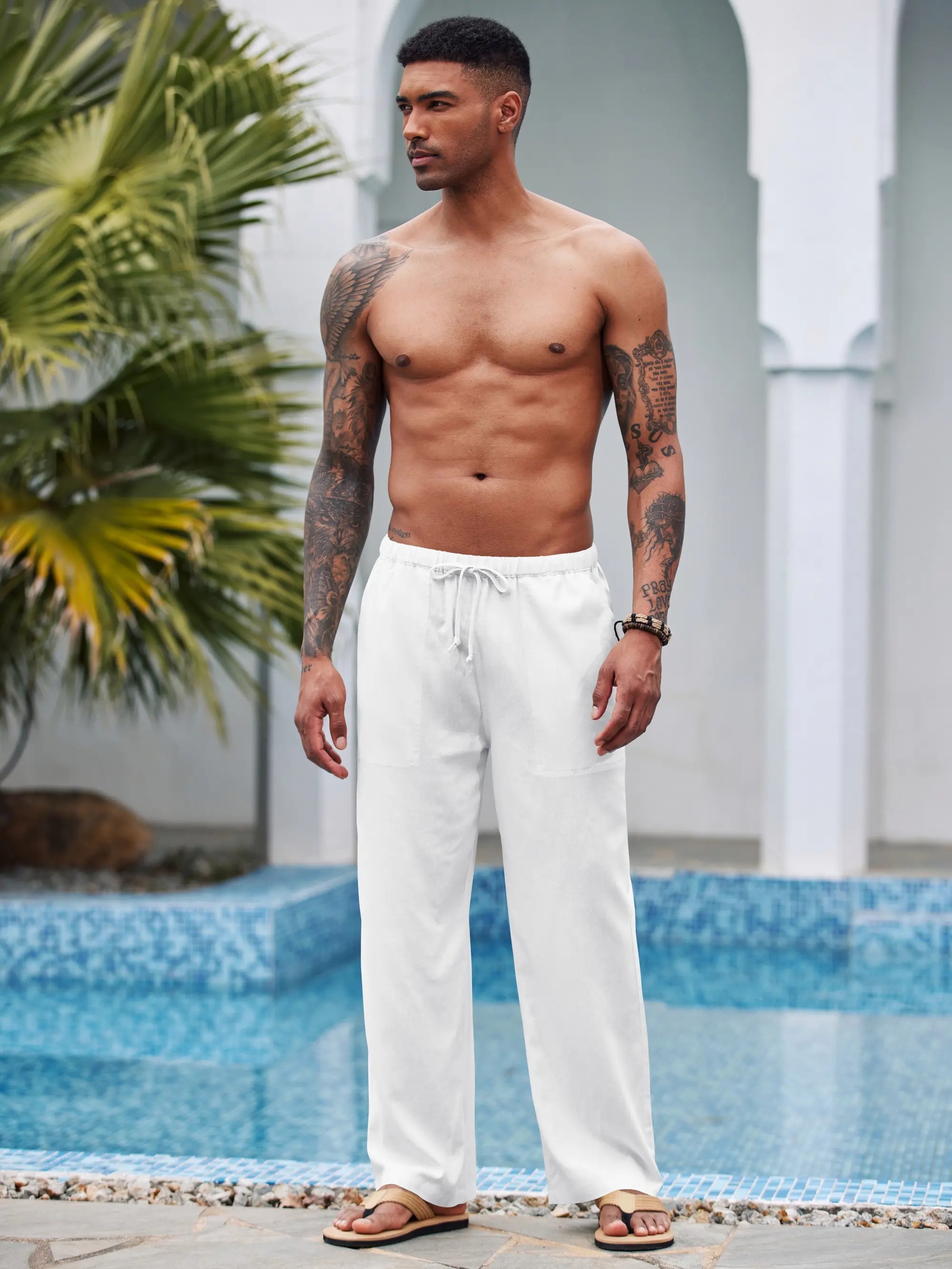 New York Fashion Week Linen Yoga Elastic Beach Vacation Pants Cotton Fabric Bottom