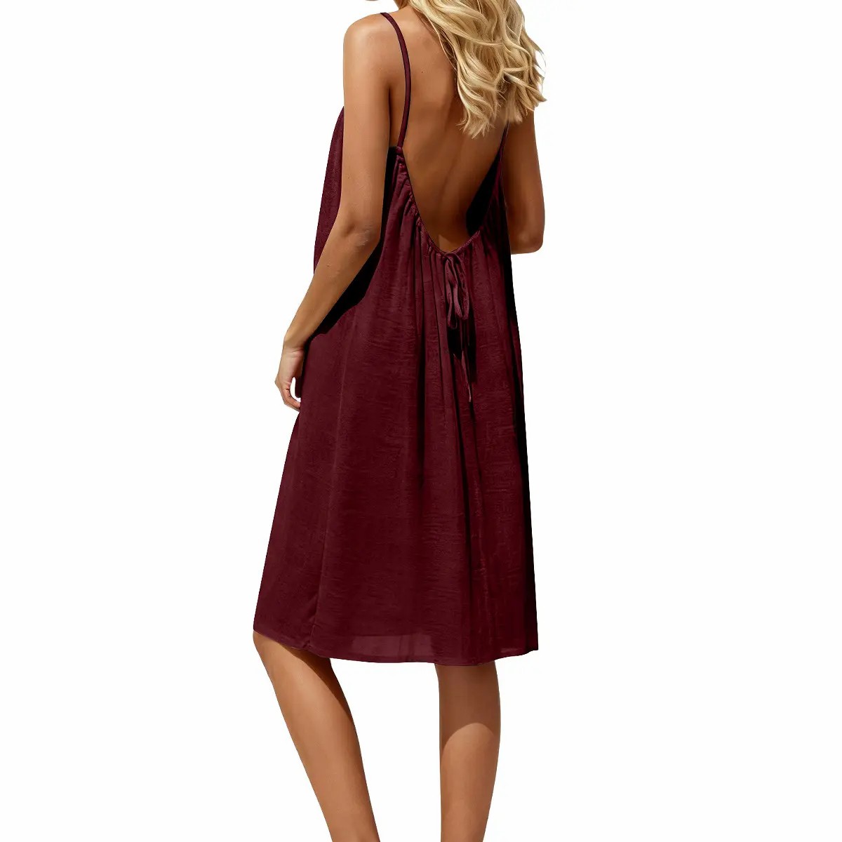 Women's Solid Color Cami Lounge Dress, Elegant Sleeveless Knee-Length Dress for Summer, Ladies Sleepwear for Indoor Wear