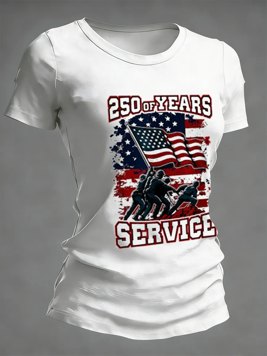 Women's 250 Years Of Service American Flag Raising T-Shirt