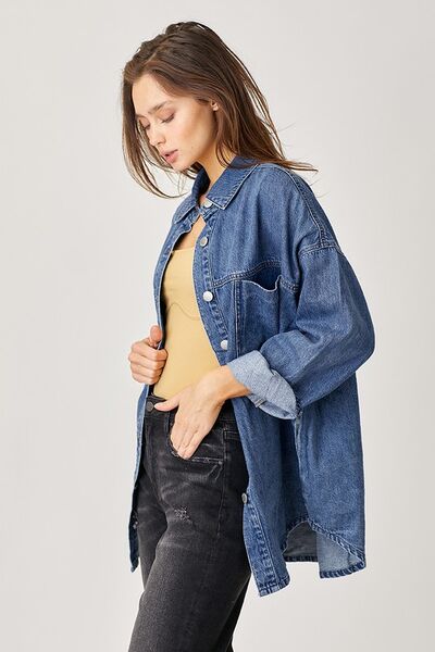 Button Up Drop Shoulder Denim Shacket