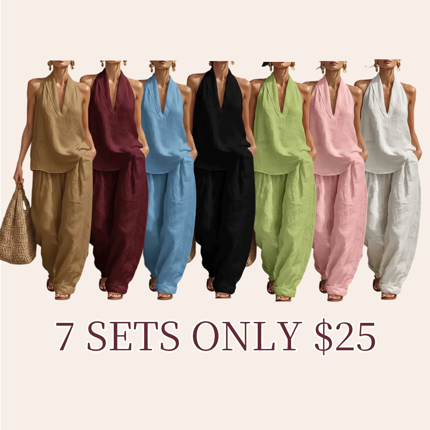 🔥🔥Easter Sale!!Boho Linen Two Piece Set - Perfect for Beach, Vacation & Brunch!