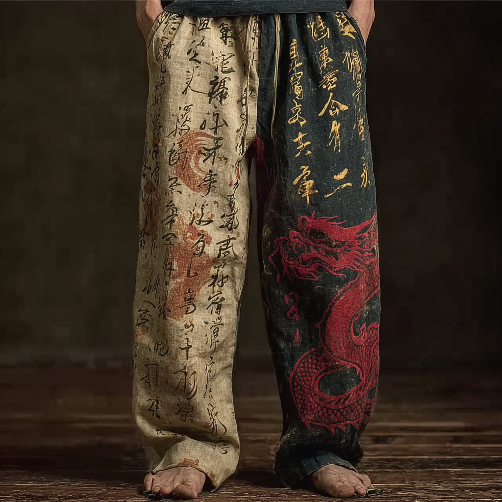 Japanese Art Retro Dragon Pattern Leisure Long Pants