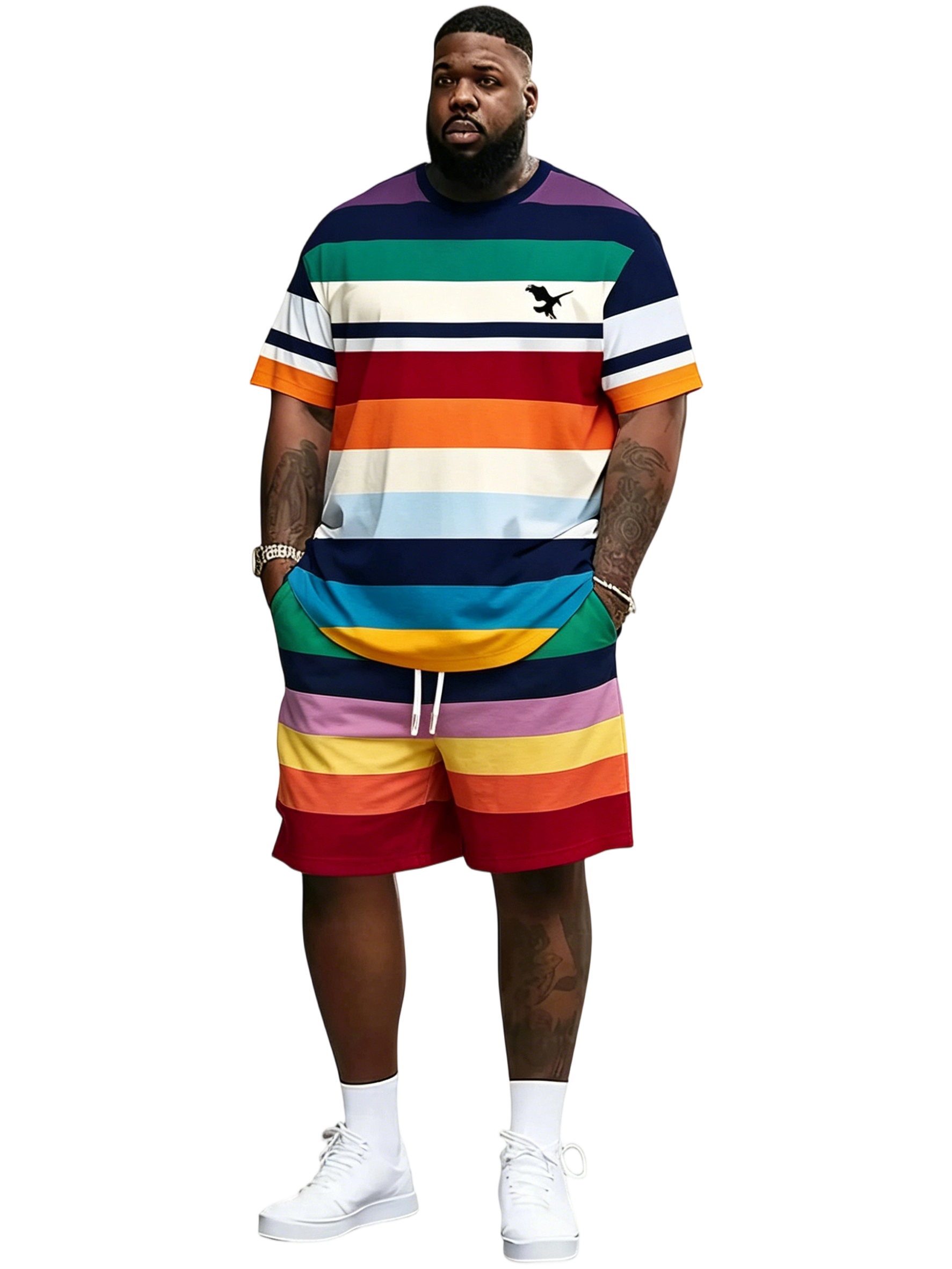 Men's Summer Casual Sportswear Set, Breathable 3D Print Round Neck T-Shirt and Shorts, Knitted Fabric, Loose Fit, Outdoor Leisure Wear, Sporty Style, Casual Activewear, Athleisure Street Fit