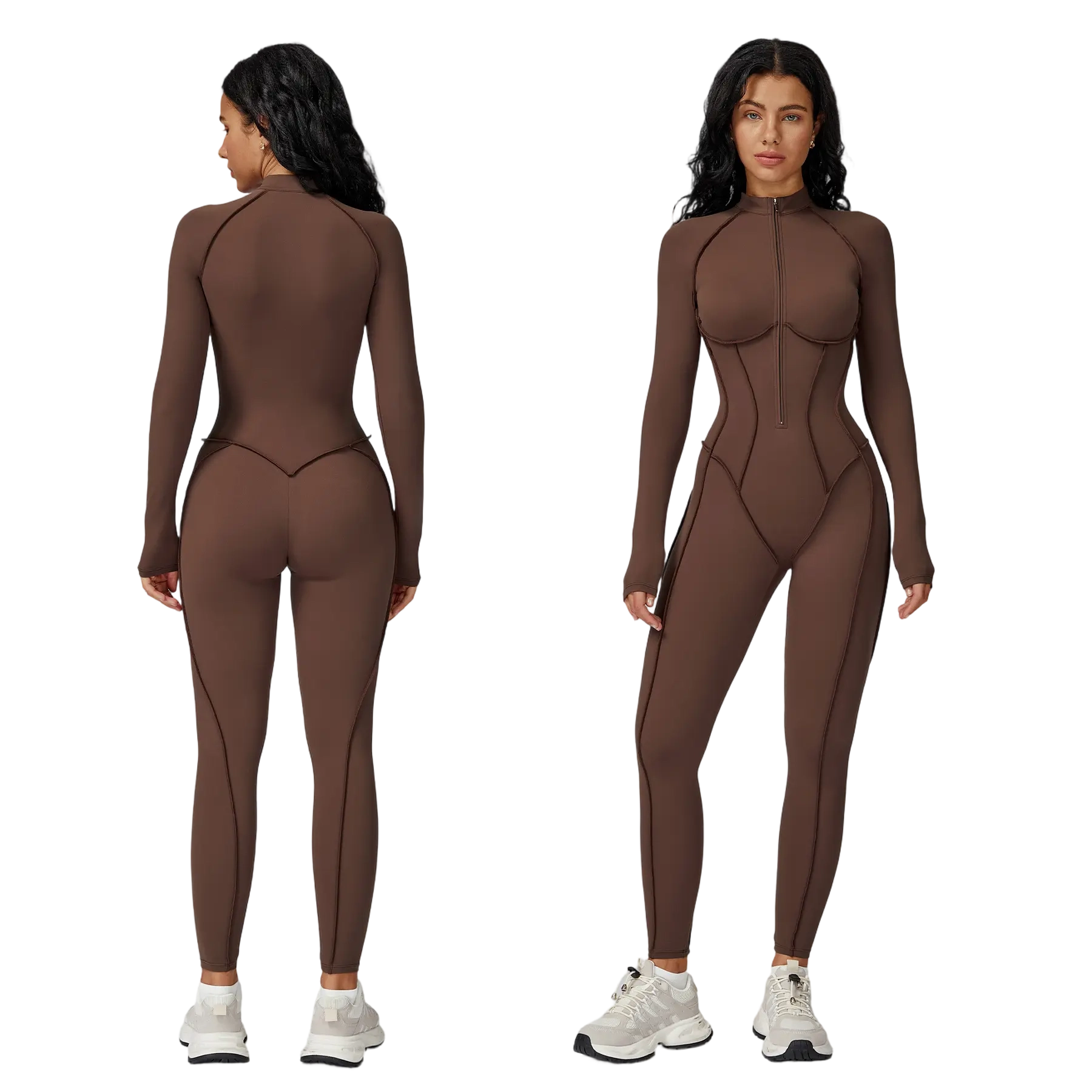 ✨ Women’s SculptFit Zip-Up Active Jumpsuit – Long Sleeve Tummy Control One-Piece