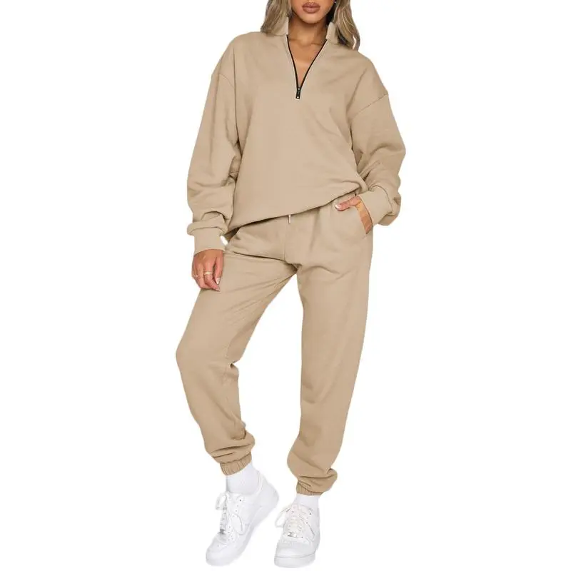 Women 2 Piece Outfits Sweatsuit Oversized Half Zip Pullover Long Sleeve Sweatshirt Jogger Pants Set with Pockets Outdoorfun