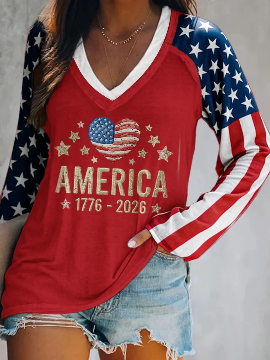 Ladies' Leisure 250Th Anniversary Celebration V-Neck Long Sleeved T-Shirt