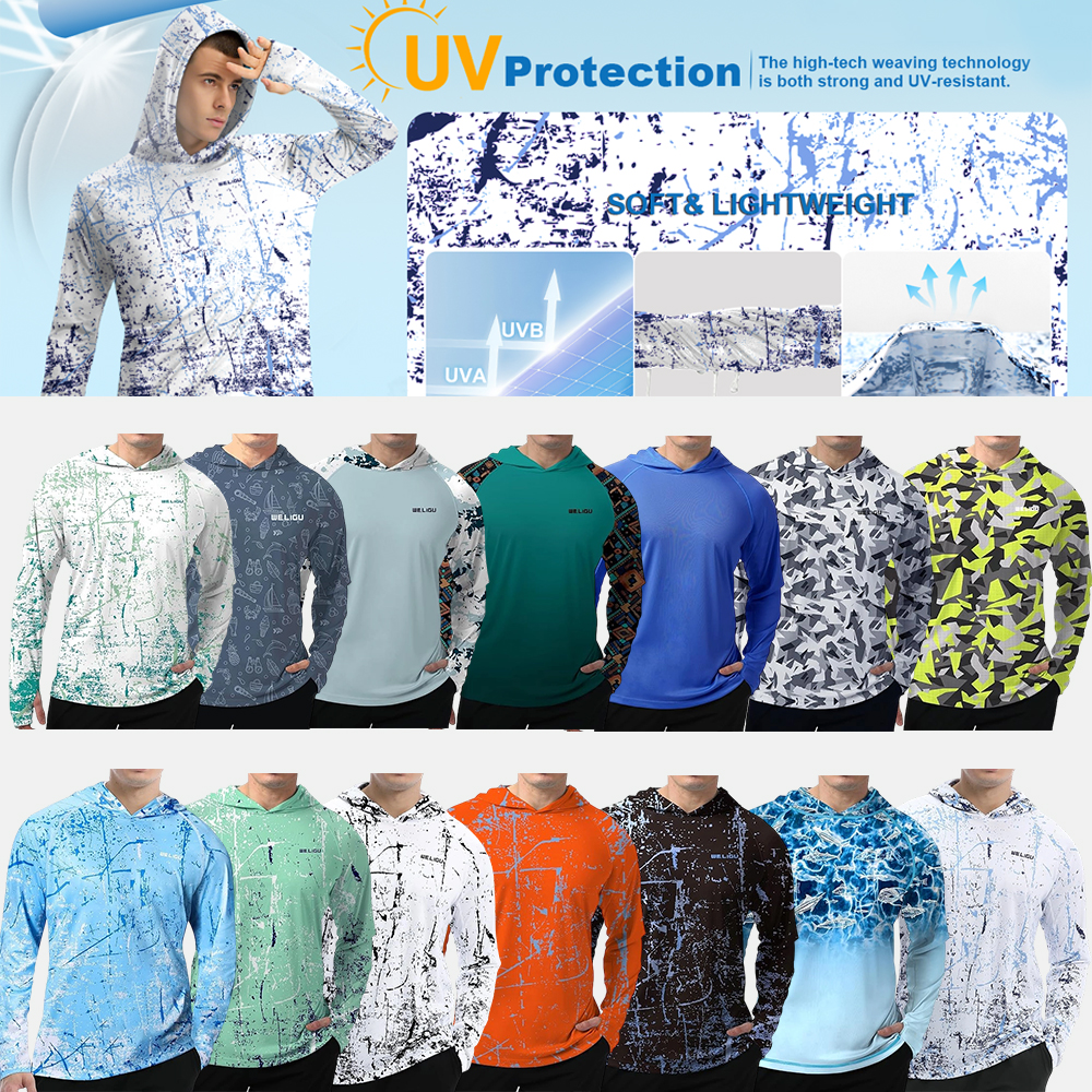 Men's UPF 50+ Sun Protection Hoodie Shirt Long Sleeve SPF Fishing Outdoor UV Hiking Lightweight Shirts