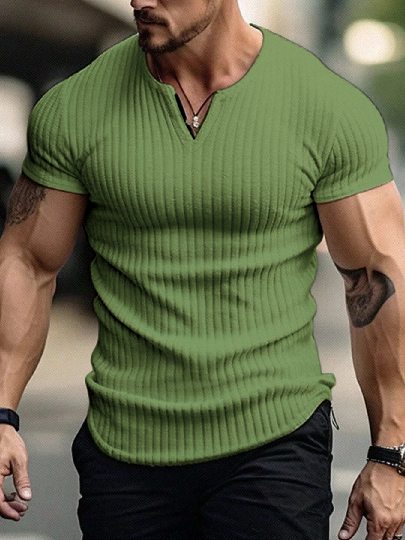 Men's Vertical Striped V-Neck Short Sleeve T-Shirt