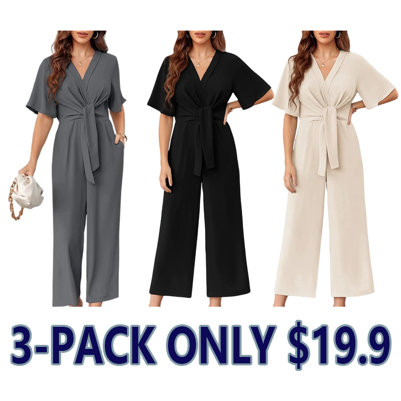 Women's Minimalist Wide-Leg Tie-Front Jumpsuit