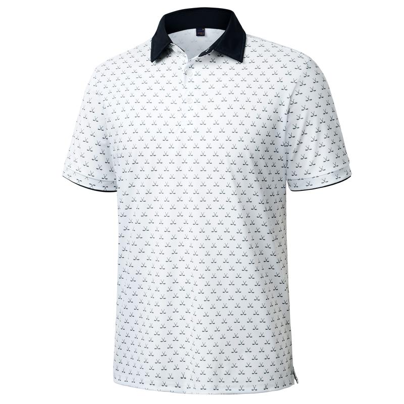 Mens Golf Polo Shirts Short Sleeve Dry Fit Moisture Wicking Casual Tennis Polos Print Collared Shirt