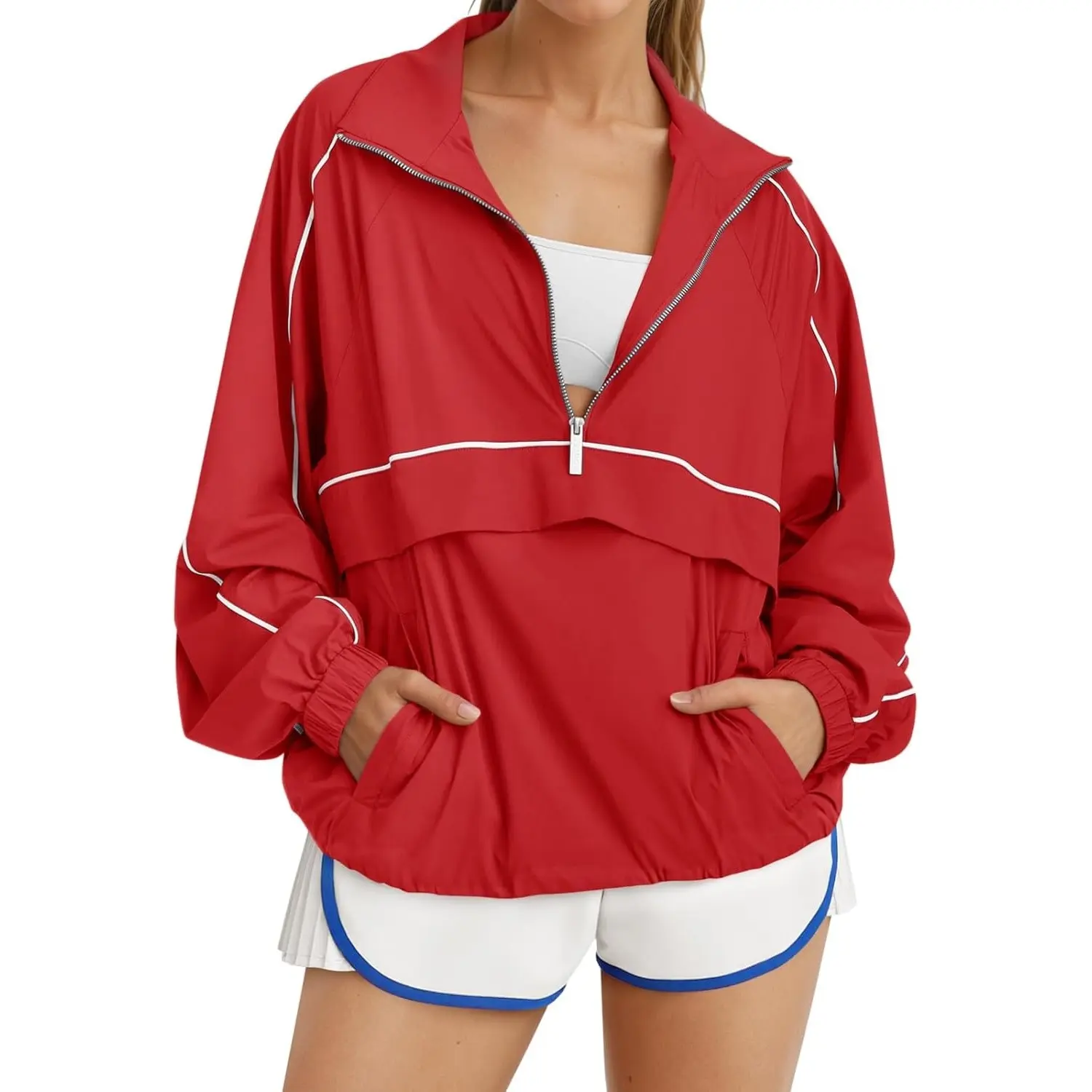 Quarter Zip Pullover Women Moisture-Wicking Oversized Sweatshirt Lightweight Workout Athletic Pullover Jacket