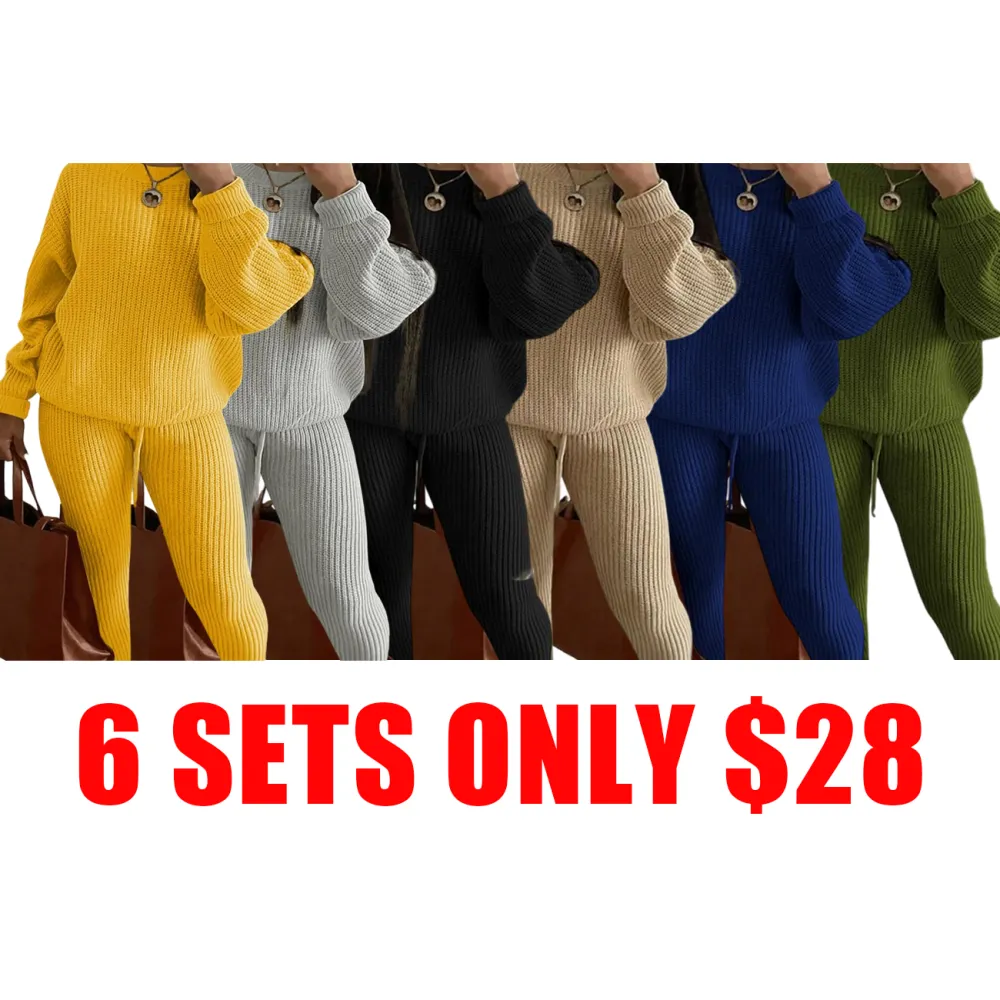 Women’s Cozy Knit Two-Piece Set – Drop Shoulder Sweater & Drawstring Pants