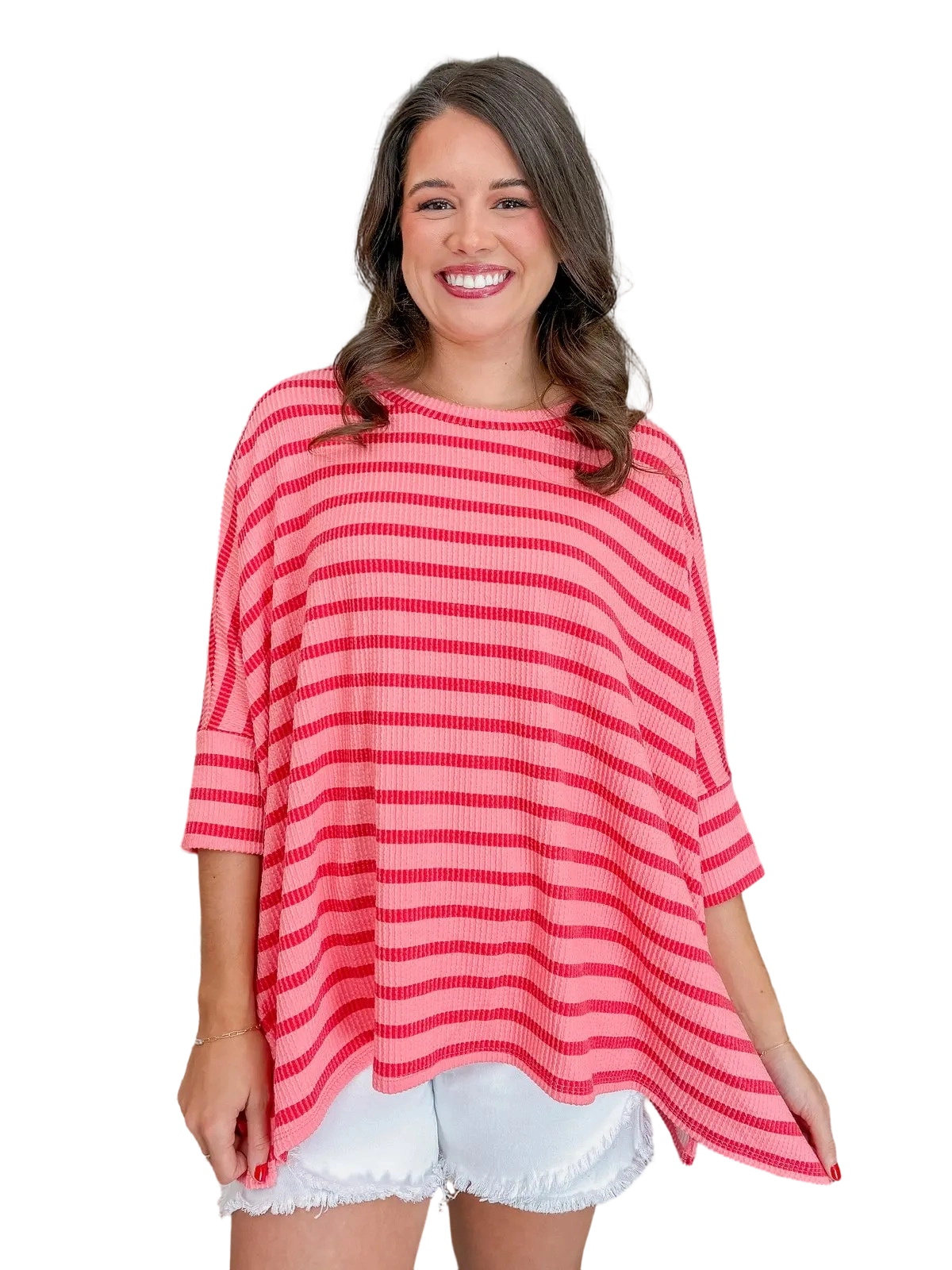 Women’s Spring Striped Raised Rib 3/4 Sleeve Top