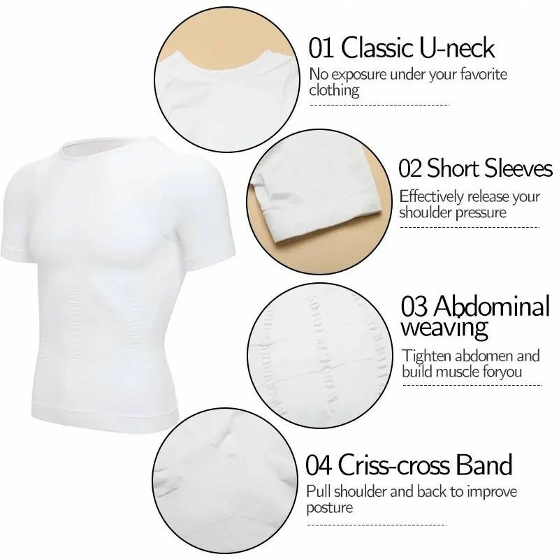 Menswear Compression Body Shaper Shapewear Stretch Short Sleeve Shirt
