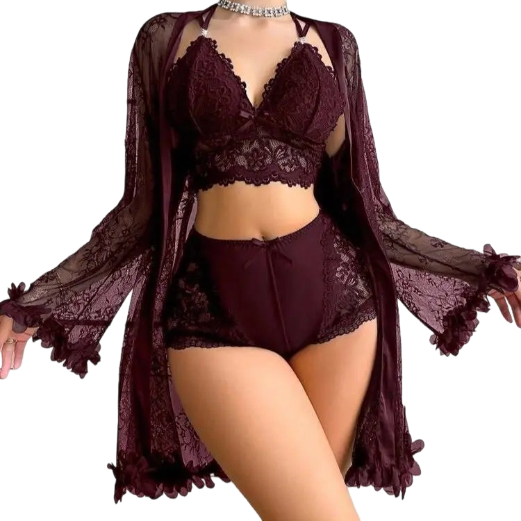 2-Piece Lace Bodysuit & Mesh Sleep Shorts Set – V-Neck Sexy Nightwear for Women