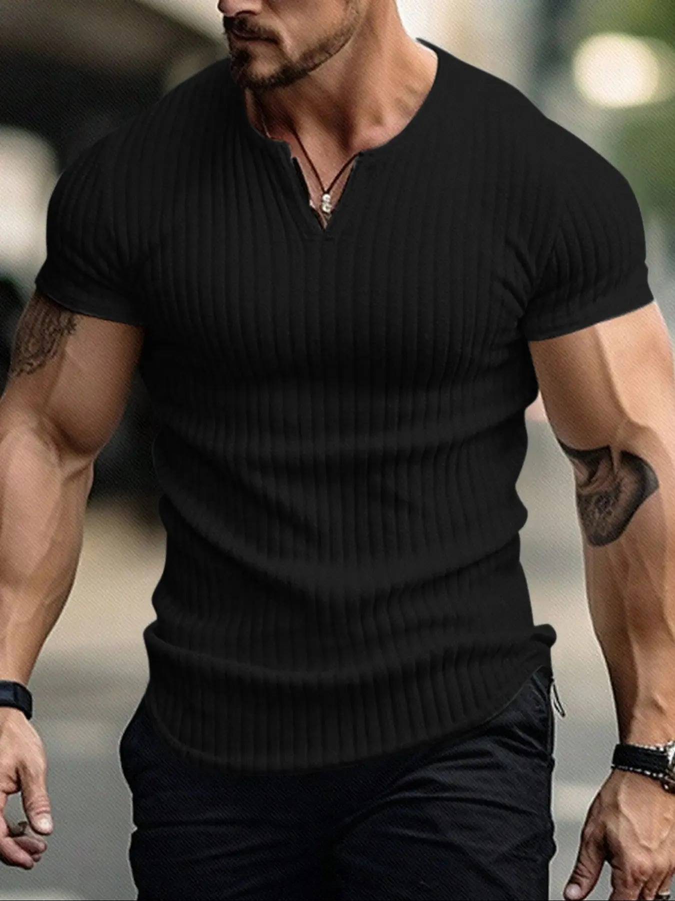 Men's Vertical Striped V-Neck Short Sleeve T-Shirt
