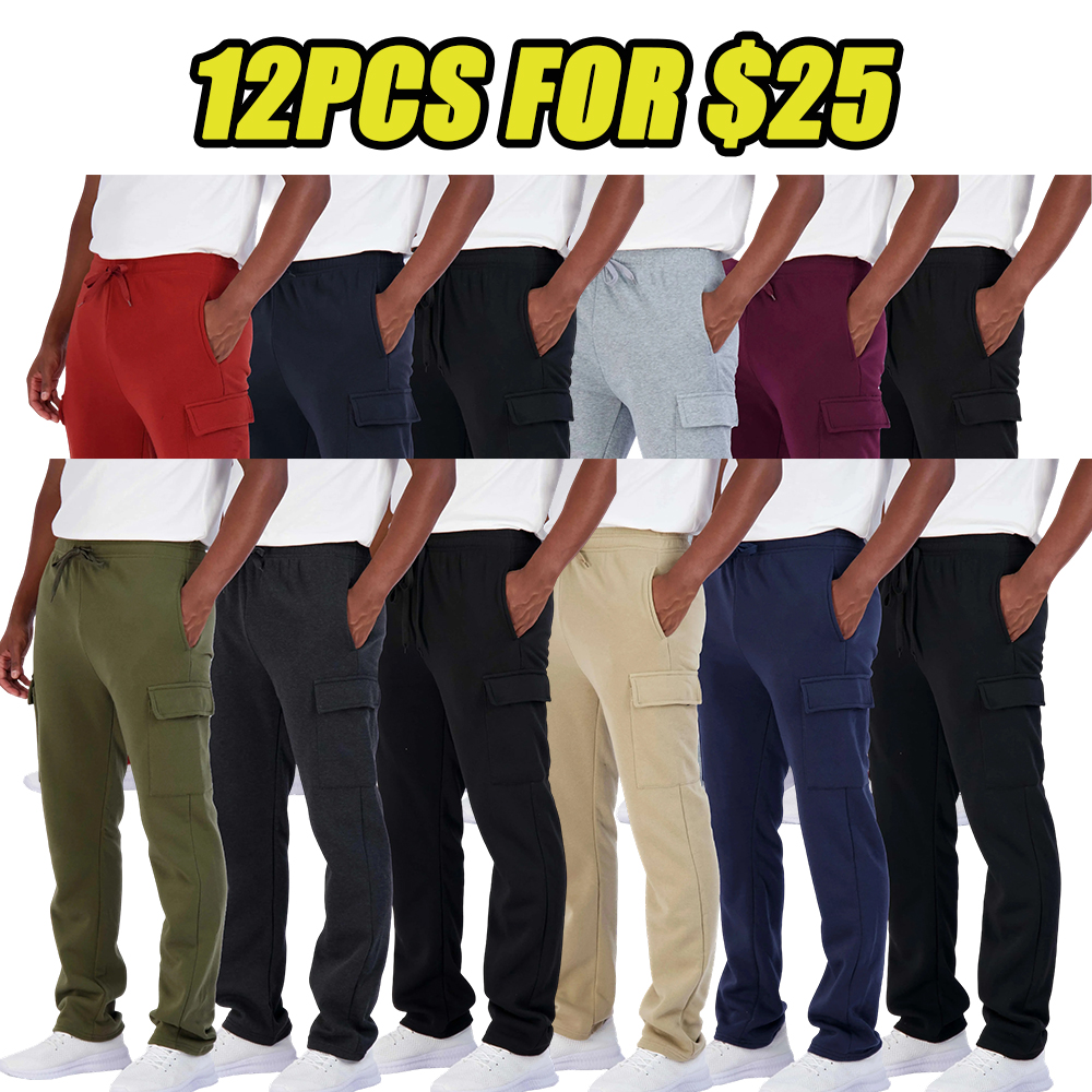 6 Pack: Men's Tech Fleece Open Bottom Cargo Sweatpants with Pockets (SIZE:XS-6XL)