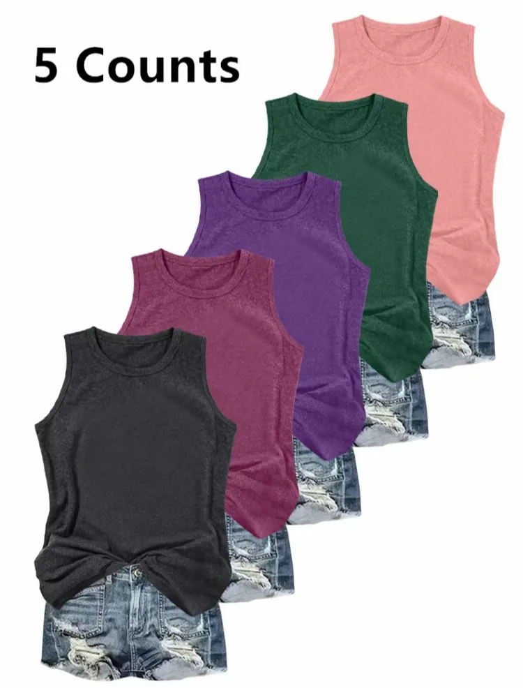 Women's Casual Solid Tank Top – Sleeveless Round Neck for Daily Wear