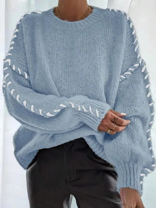 Women's Contrast Binding Drop Shoulder Sweater