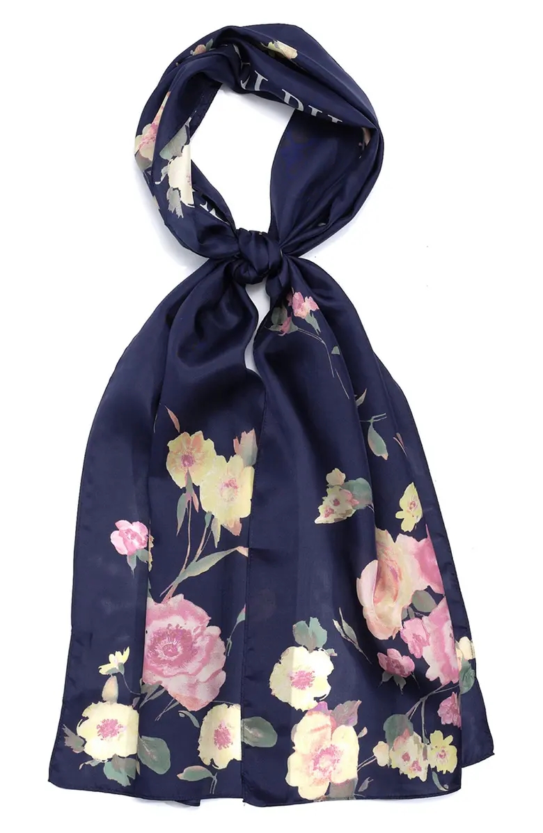 Floral Print Silk Oblong Scarf