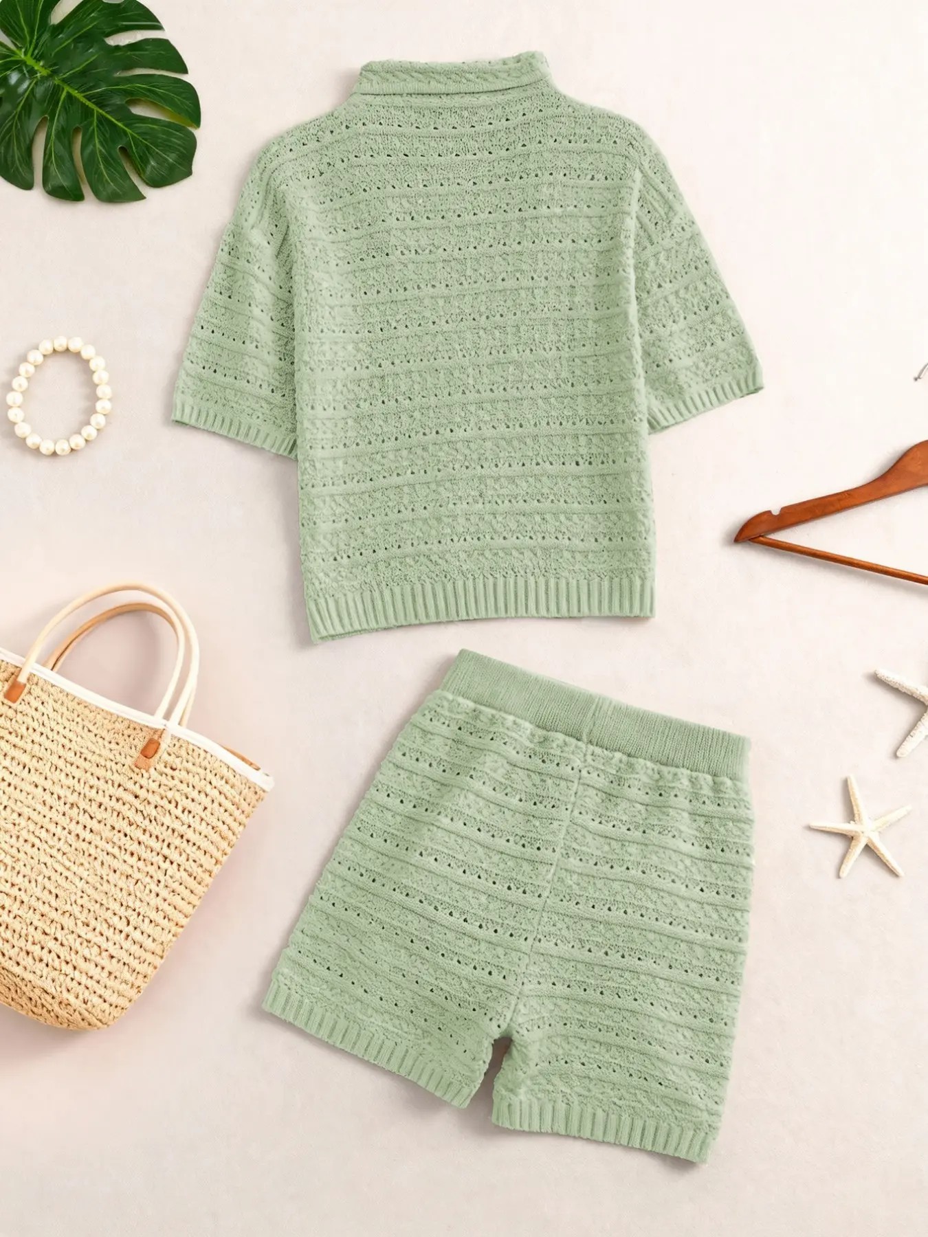 Ultimate Resort Getaway: Textured Openwork Knit Cardigan & Shorts Set
