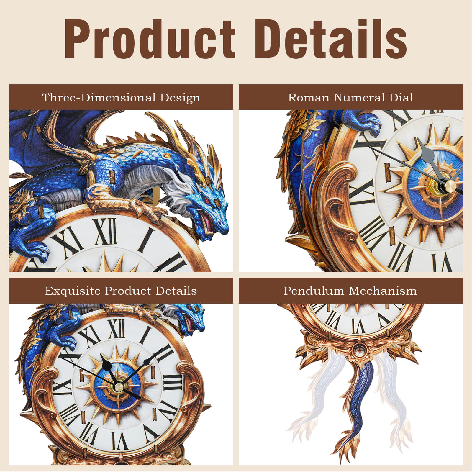 Blue Dragon– DIY Wooden Clock, 3D Puzzle Craft Kit