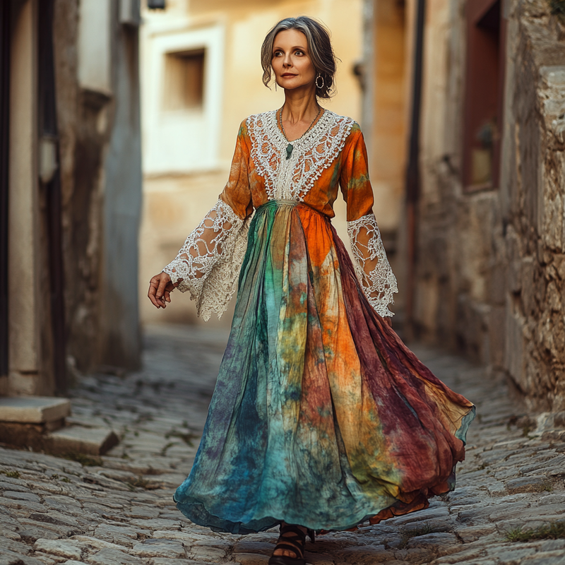 Vintage Loose Linen Patchwork Dress f2dc