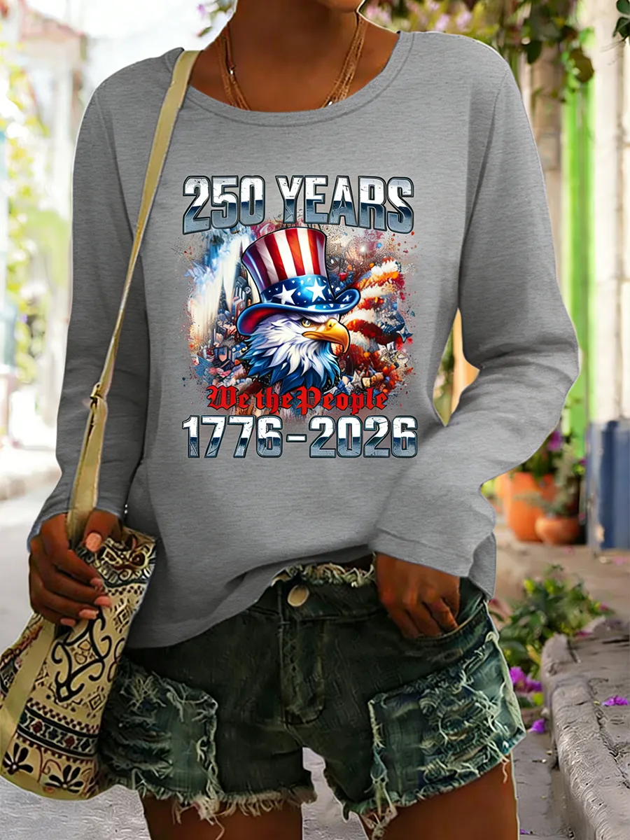 Patriotic 1776-2026 We The People American Eagle Long Sleeve Tee