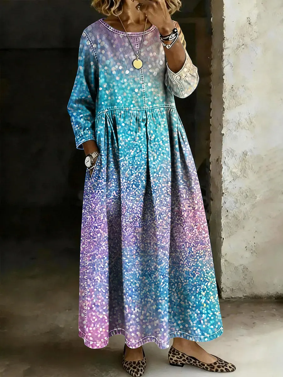 Women's Multicolor Gradient Print Denim Maxi Skirt