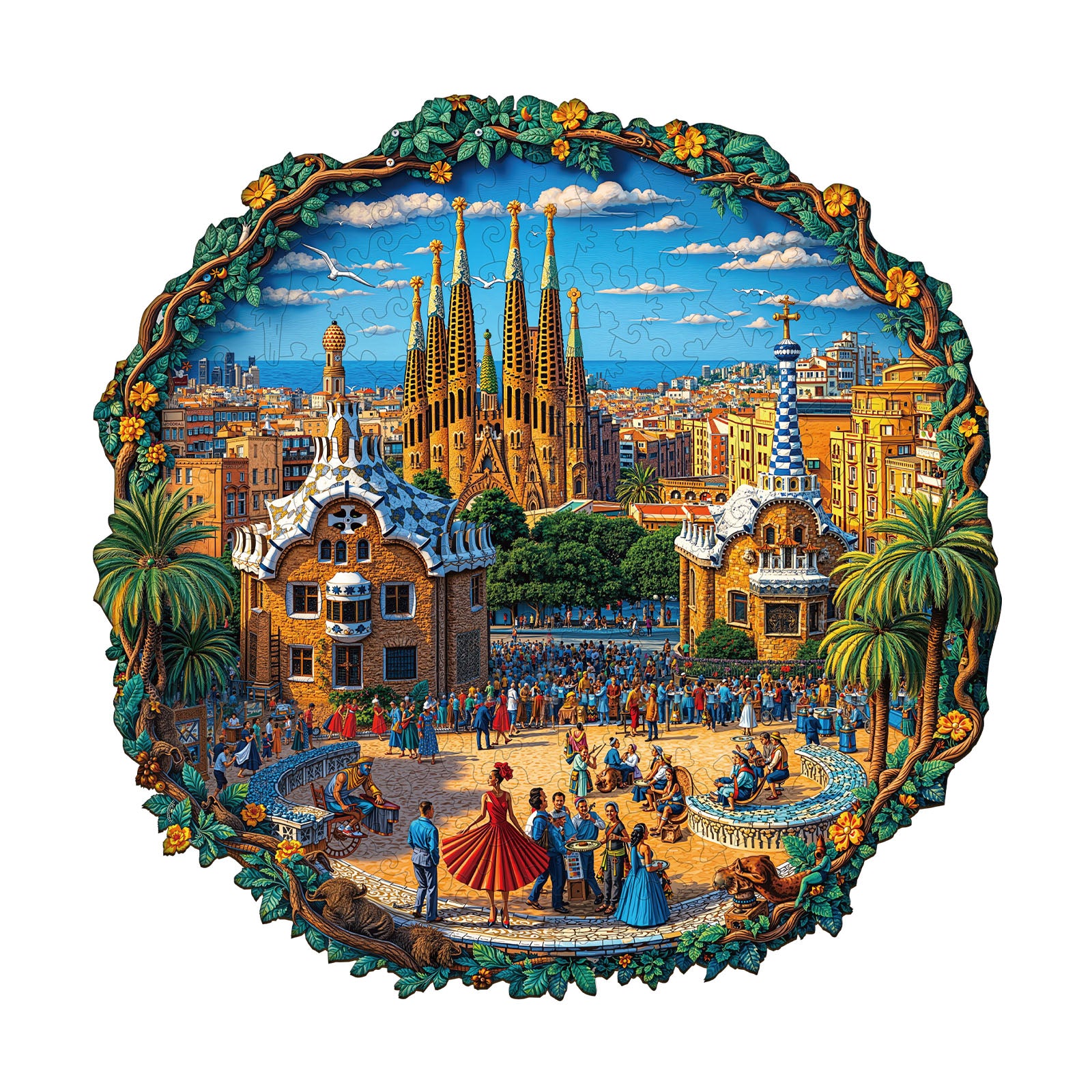 Barcelona Plaza Wooden Jigsaw Puzzle