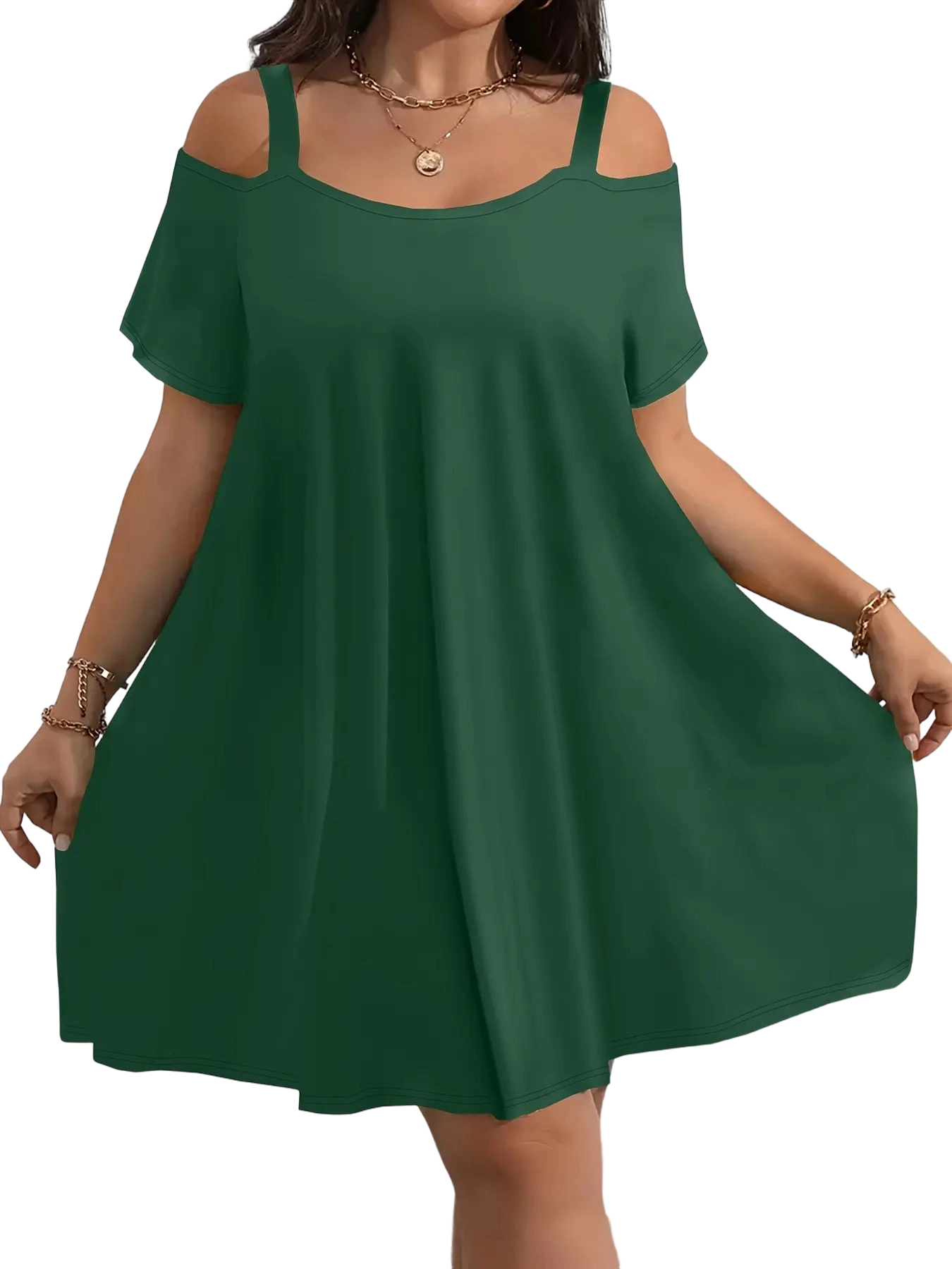 Plus Size Women's Round Neck Short Sleeve Shoulder Cut Out Fitted Casual Midi Dress