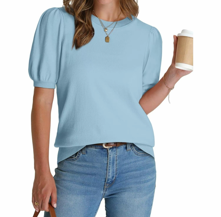 Women's Puff Sleeve Sweater – Trendy Spring/Summer Work Top