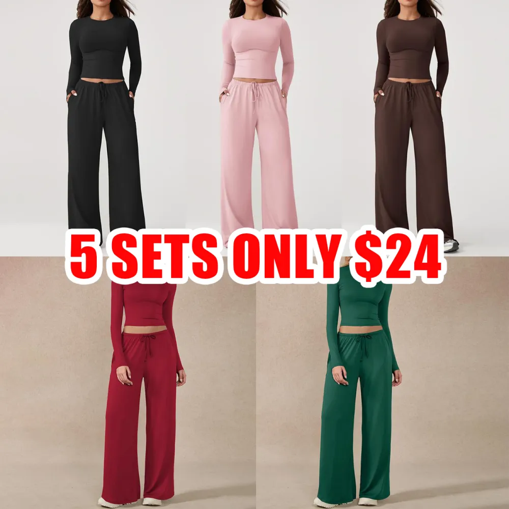 Women's 2-Piece Long-Sleeve Top & Wide-Leg Pants Activewear Set