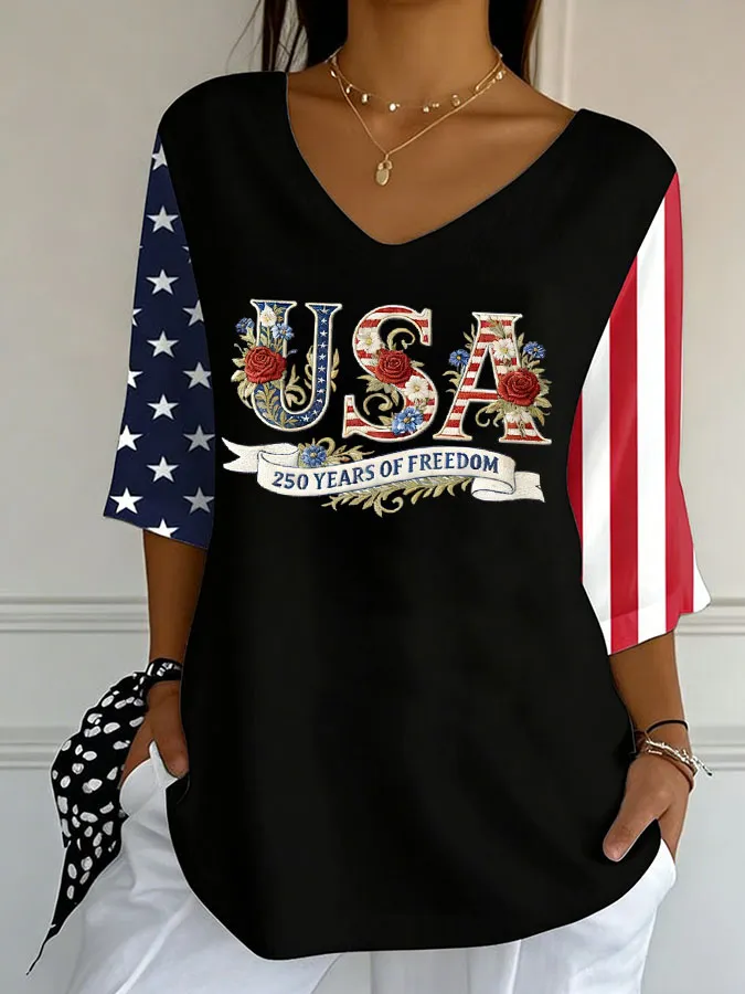 Women'S Independence Day 250Th Anniversary Printed Short Sleeves