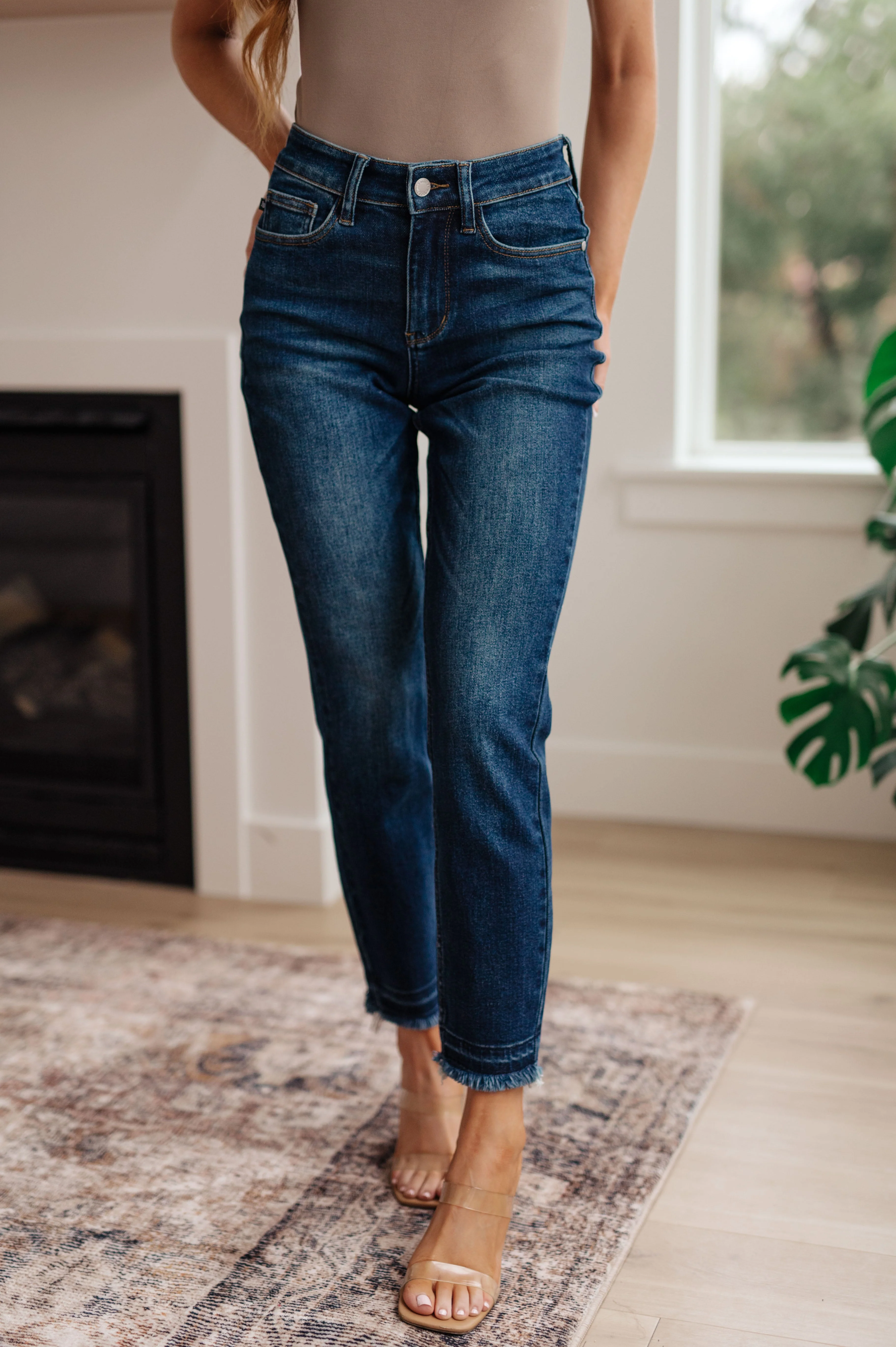 Blue Phillipa High Rise Release Hem Slim Jeans