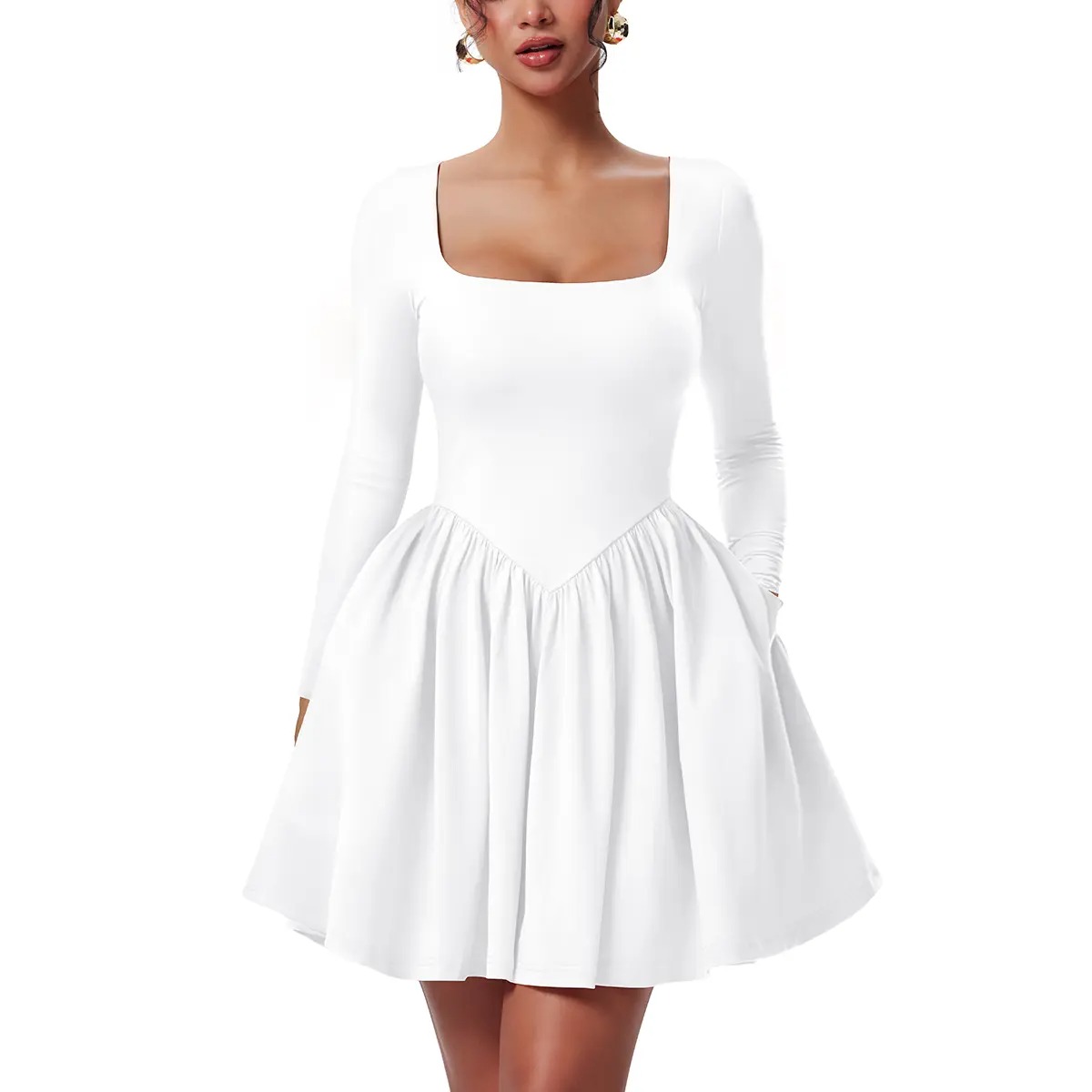 Women’s Long Sleeve Ruffle Hem Mini Dress with Pockets