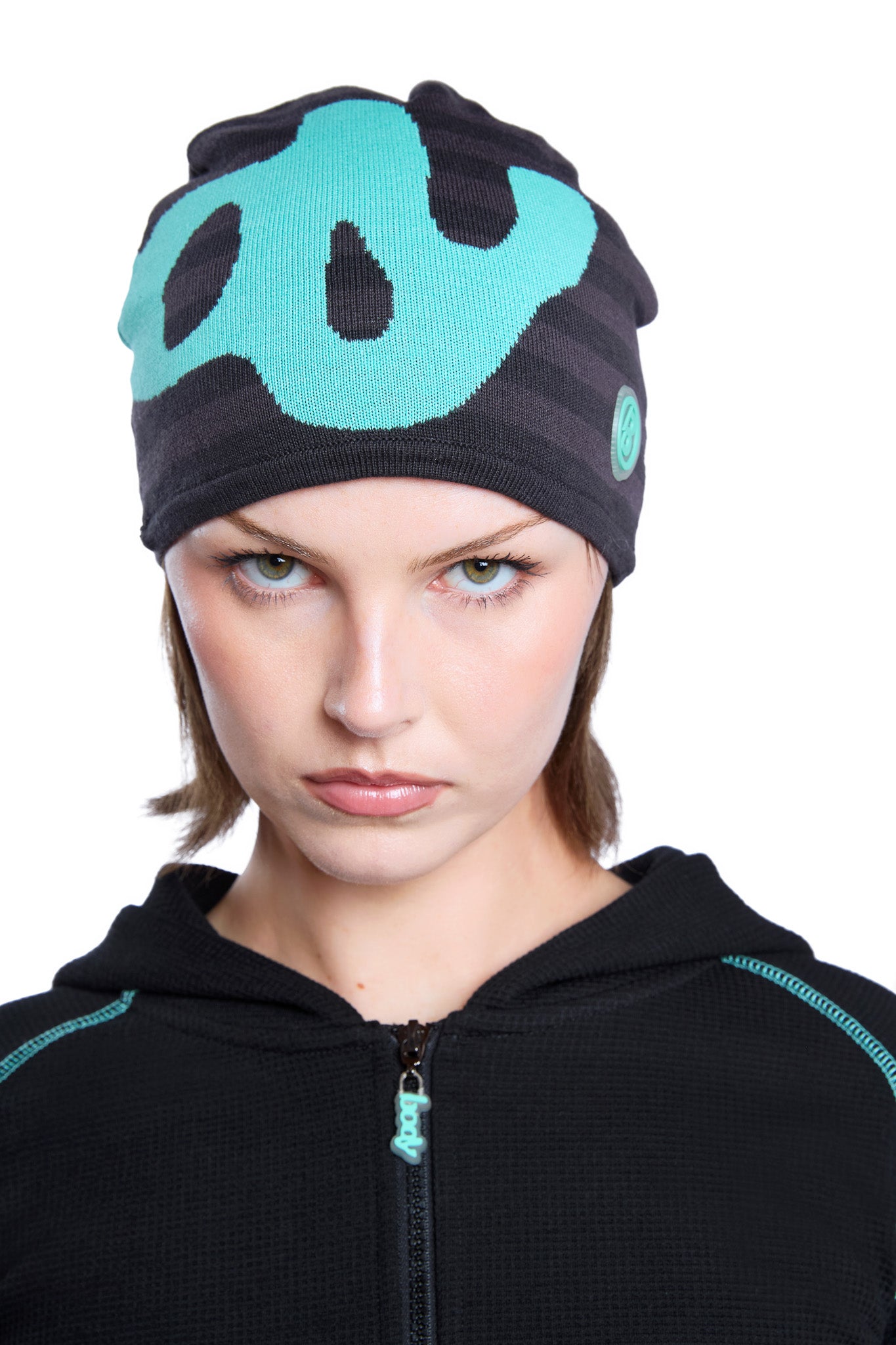 STRIPED KNIT BEANIE (BLACK/TIFFANY BLUE)