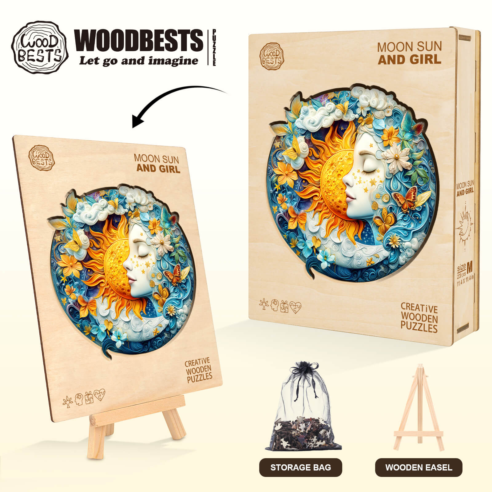 Moon sun and girl Wooden Jigsaw Puzzle